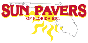 Sun Pavers of Florida Inc. logo with red text, yellow sun rays, and Florida outline