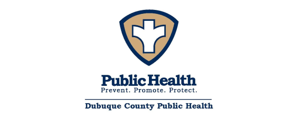 Public Health logo with blue shield and hand icon, Dubuque County Public Health text