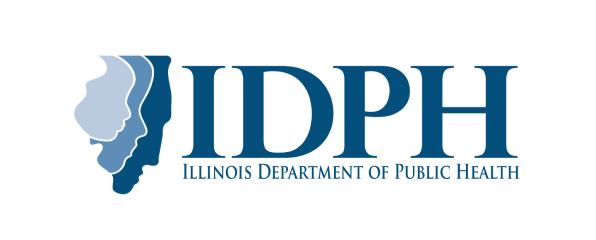 Illinois Department of Public Health logo with blue Illinois silhouette and IDPH text