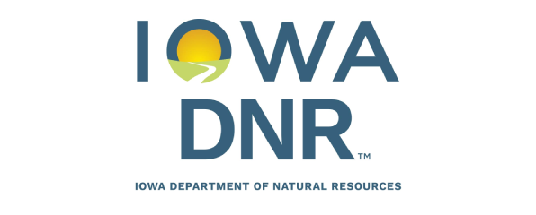 Iowa DNR logo with blue text and a yellow-green sun and leaf icon
