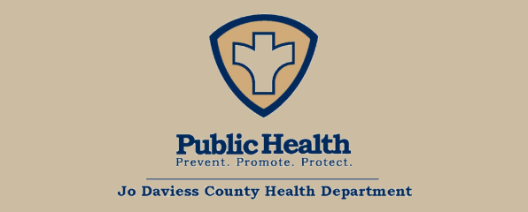 Public Health logo with shield and hands, Jo Daviess County Health Department text on beige background