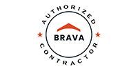 Circular logo reading “AUTHORIZED CONTRACTOR” around BRAVA in black, white, and orange with stars