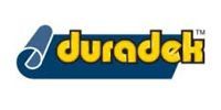 Duradek logo in yellow and blue with a stylized rolled membrane icon