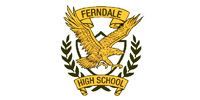 Ferndale High School golden eagle crest logo with laurel branches and crossed elements