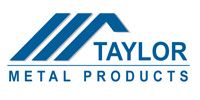Taylor Metal Products logo in blue text with stylized diagonal blue bars