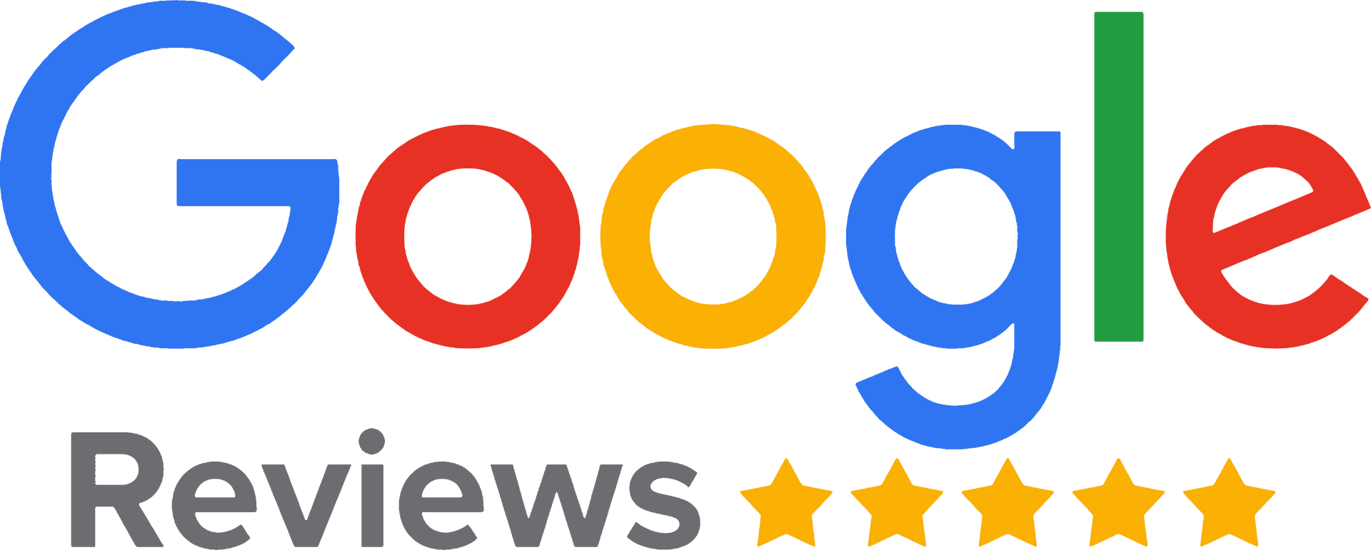 A google reviews logo with five stars on a white background.