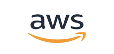 The aws logo is on a white background and has a smile on it.