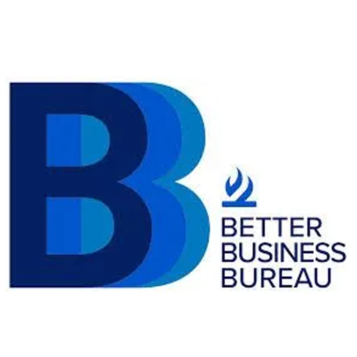 The Better Business Bureau logo featuring a stylized blue letter B and a small flame icon next to the organization's name
