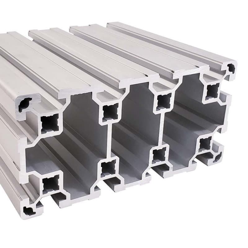 A close up of an aluminum beam on a white background