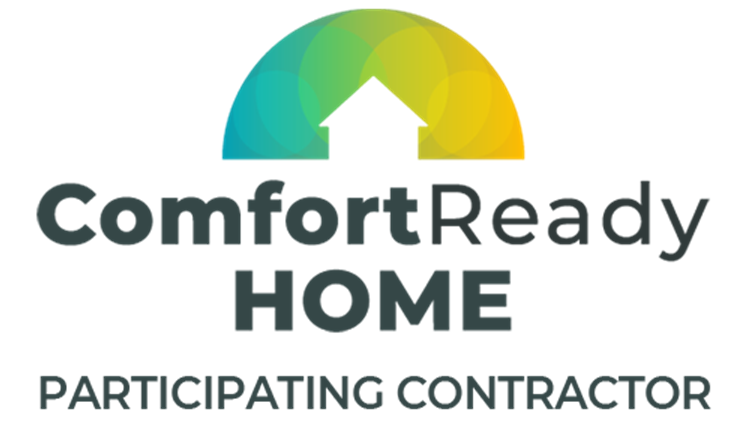 ComfortReady Home Participating Contractor logo with a green-to-yellow house roof icon.