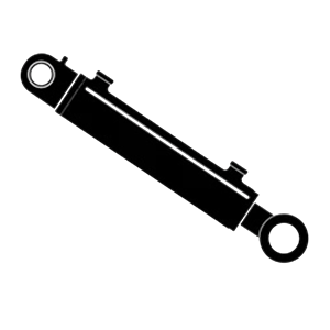 Hydraulic cylinder, black silhouette, with two eyelet mounting points.