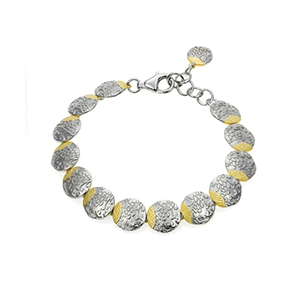 A silver and gold bracelet on a white background