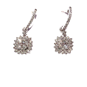 A pair of diamond earrings on a white background