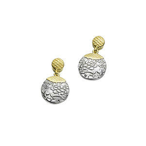 A pair of gold and silver earrings on a white background