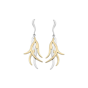 A pair of gold and silver earrings on a white background