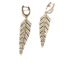 A pair of feather shaped earrings with rhinestones