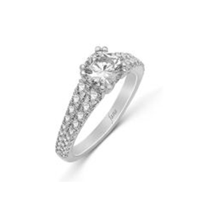 A white gold ring with a diamond in the center