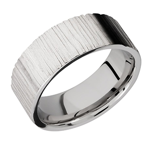 A silver ring with a striped pattern on it