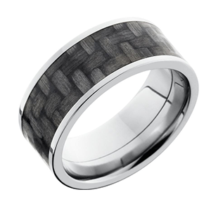 A stainless steel ring with a black carbon fiber inlay