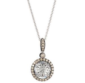 A necklace with a diamond pendant on a chain.