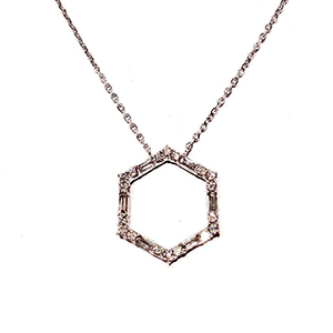 A necklace with a hexagon shaped pendant on a chain