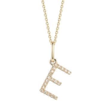 A necklace with a letter e pendant on a chain.
