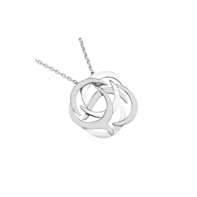 A silver necklace with a dolphin pendant on a chain