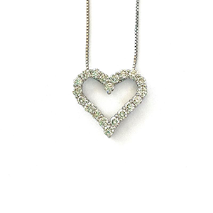 A necklace with a heart shaped pendant on a chain.