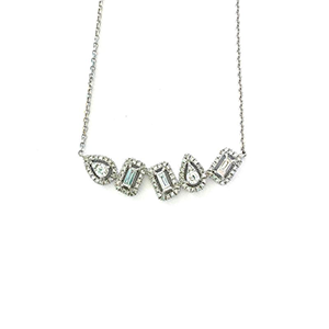 A necklace with diamonds and emeralds on a chain