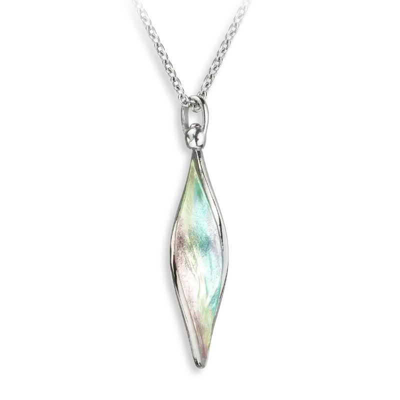 A necklace with a diamond shaped pendant on a chain