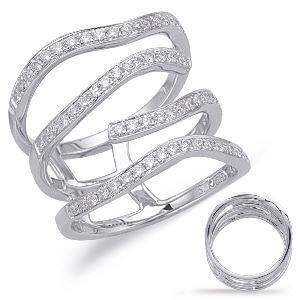 A white gold ring with diamonds on a white background.