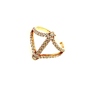 A gold ring with diamonds on a white background