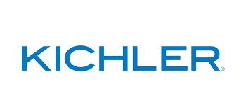 A blue and white logo for kichler on a white background.