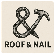 A logo for roof and nail with a hammer and a nail
