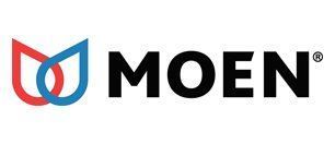 Moen logo: Red and blue overlapping water drops next to the word