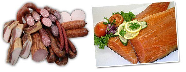 sausages and salmon fillet