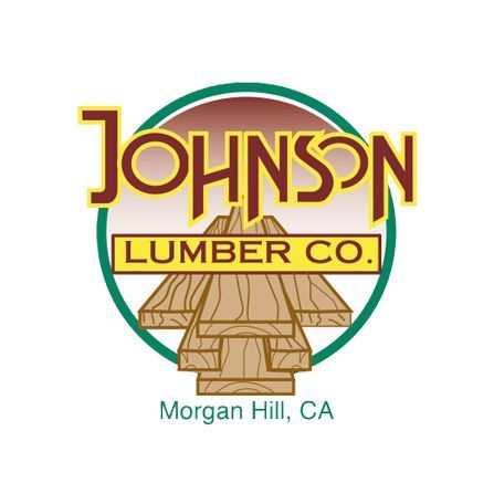 Logo for Johnson Lumber Co. in Morgan Hill, CA, featuring a graphic of stacked lumber inside a green-bordered circle.