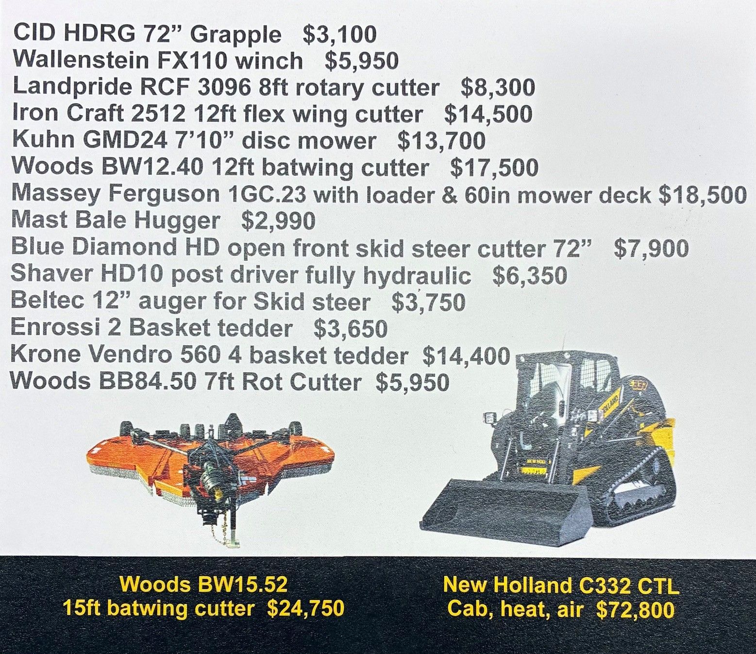 Flyer of woodworking and metalworking tools with prices, plus machinery at the bottom.