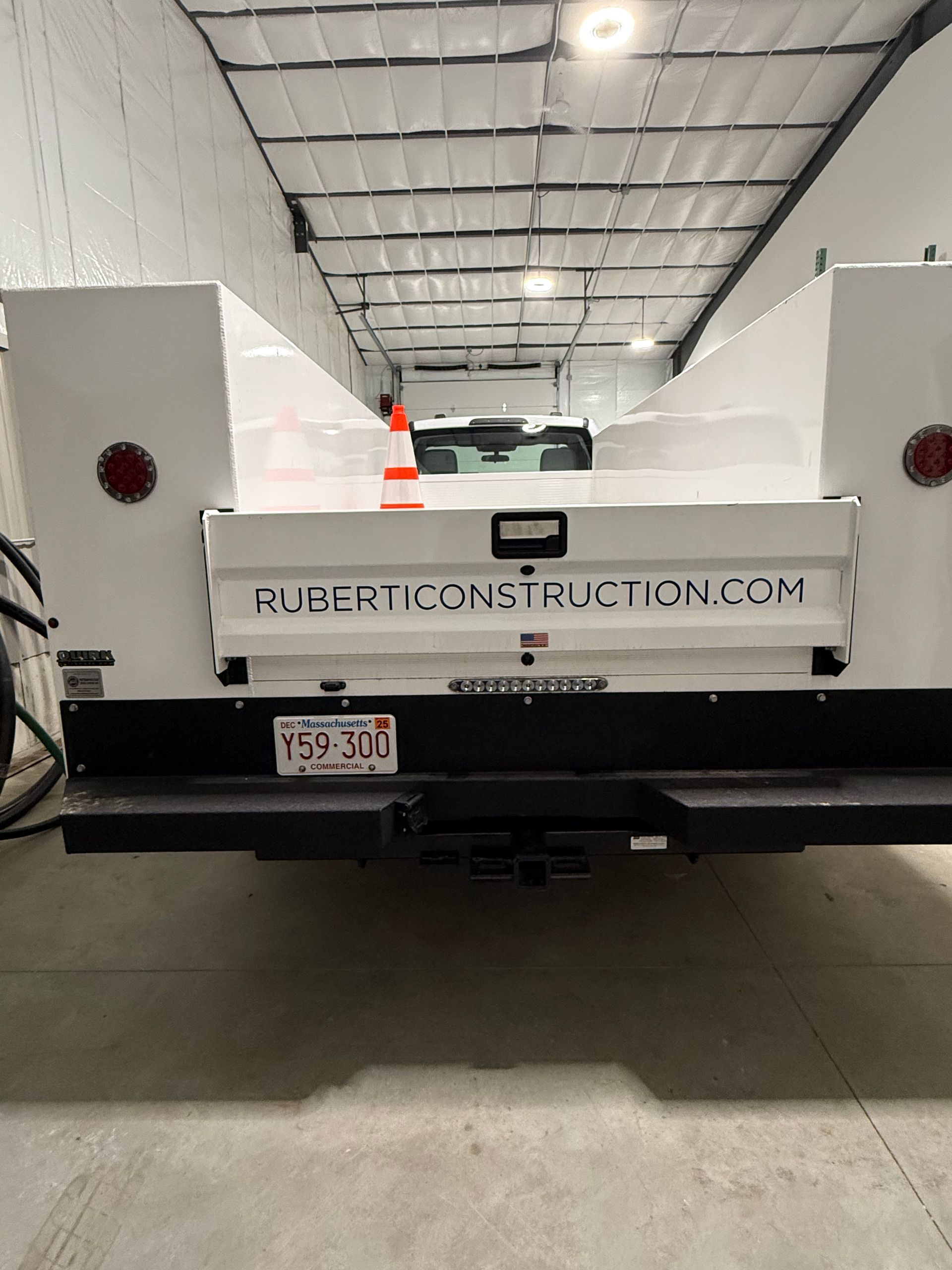 Back of a white utility truck with 