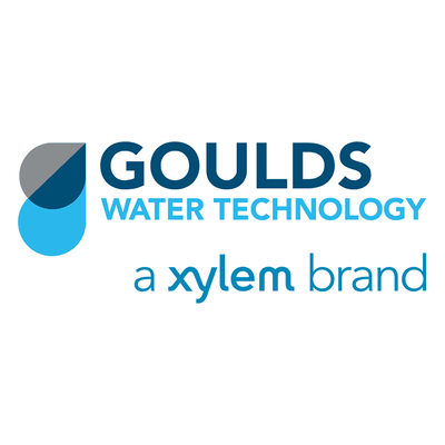 Logo for Goulds Water Technology, a Xylem brand, featuring a water droplet design in blue and gray.