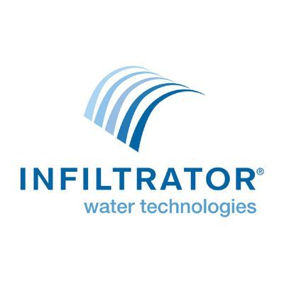 Logo for Infiltrator Water Technologies: blue arch over text, 