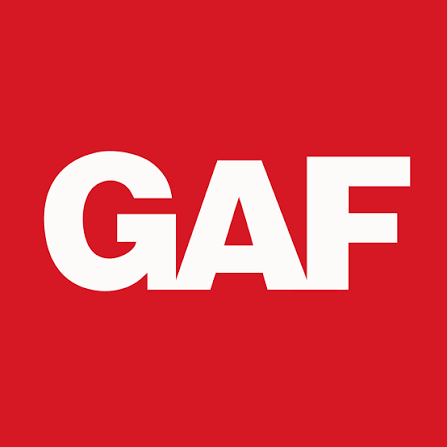 GAF logo in white on a red background