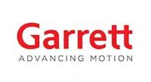 The logo for garrett advanced motion is red and white.