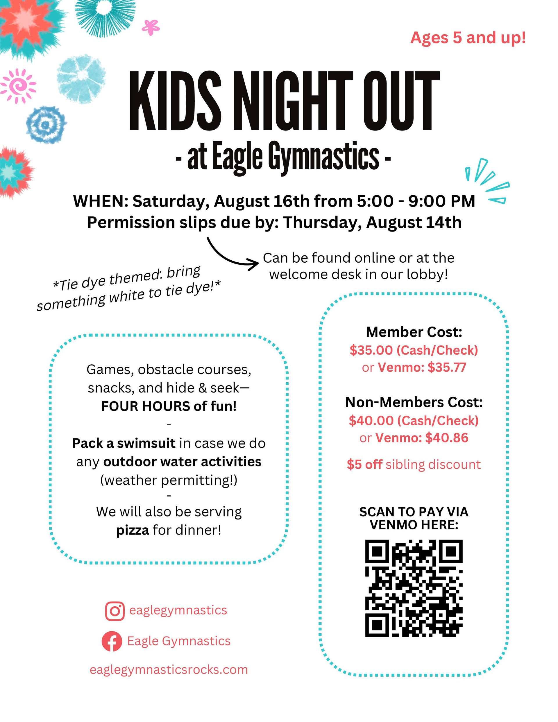 A flyer for a kids night out at eagle gymnastics.