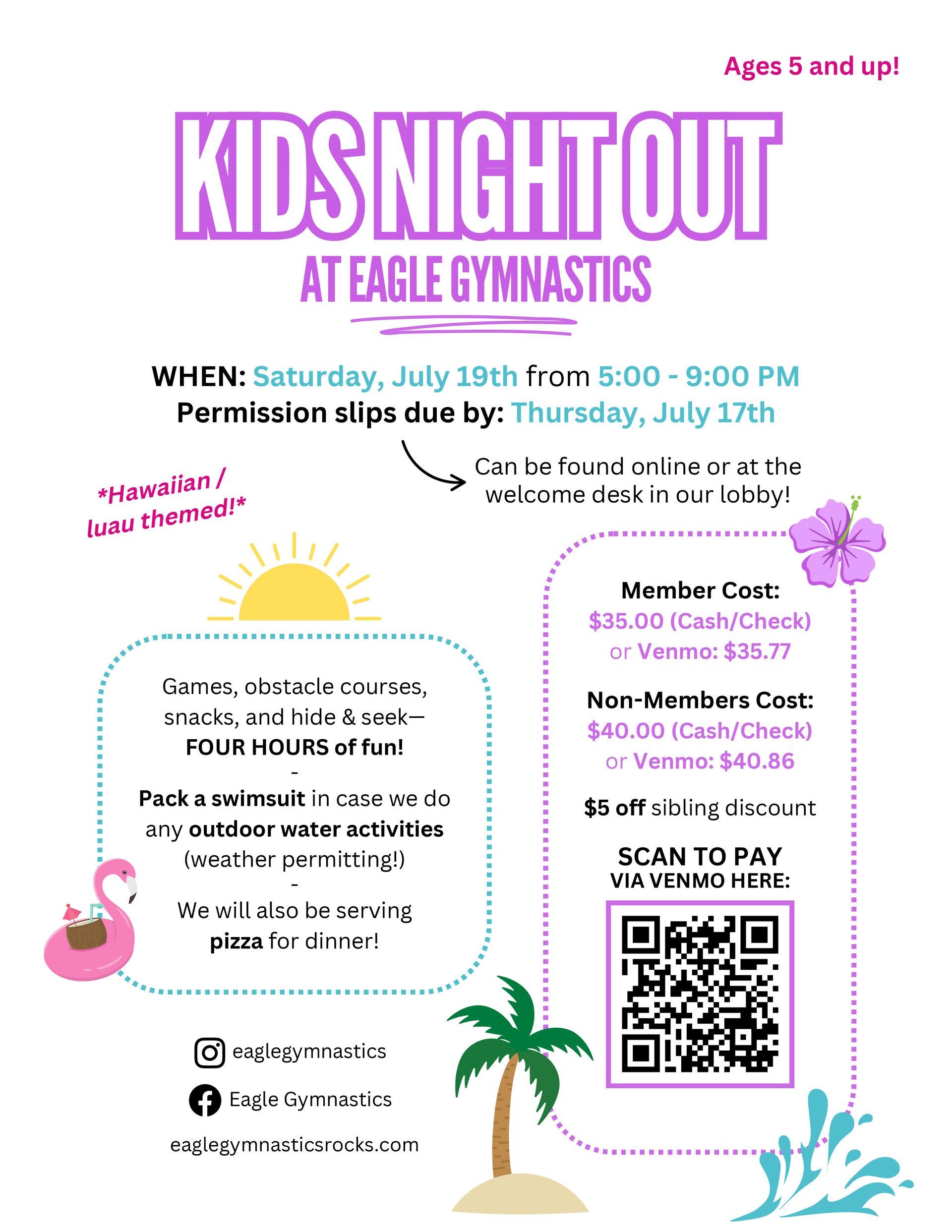 A flyer for a kids night out at eagle gymnastics.