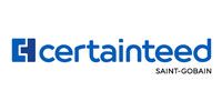 A blue and white logo for a company called certainteed.
