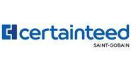 A blue and white logo for a company called certainteed.