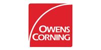 The logo for owens corning is a red square with a white arrow.