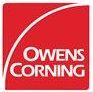 The logo for owens corning is a red square with a white arrow.