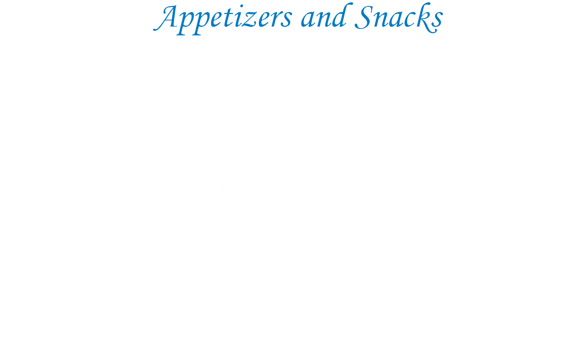 appetizers and snacks menu